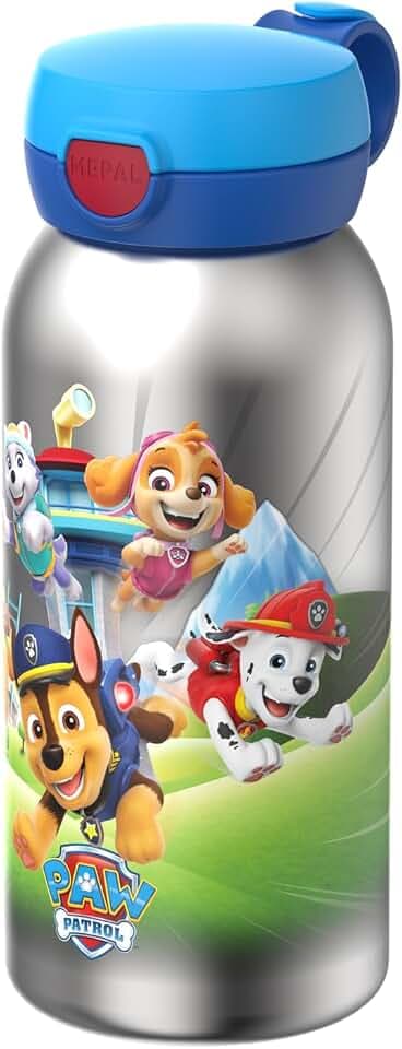 Mepal - Edelstahl Trinkflasche mit Klappdeckel Campus - Deckel springt per Knopfdruck auf - Trinkflasche Kinder Kohlensäure Geeignet - Auslaufsicher - Hygienedeckel - 600 ml - Paw Patrol Pups