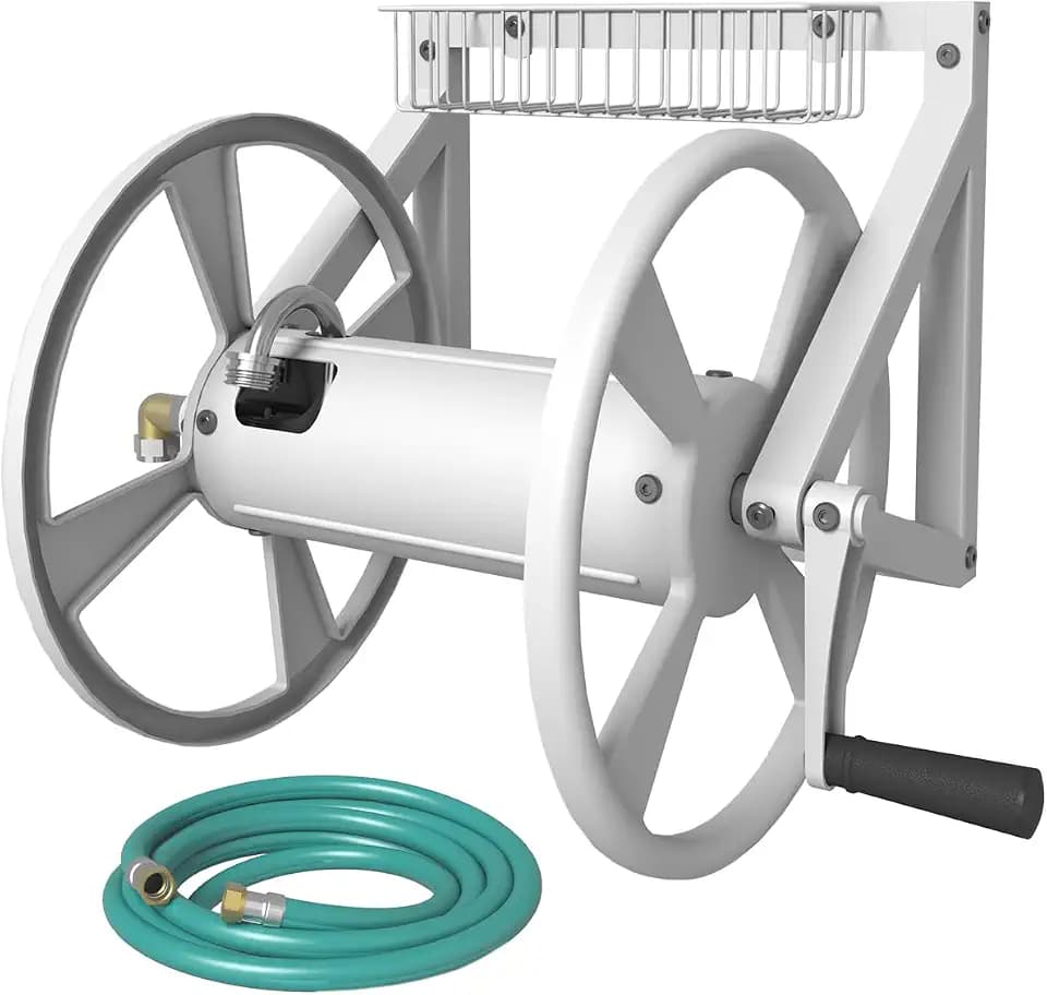 Artigarden Triangle Wall Mounted Garden Hose Reel Outdoor Hose Holder White