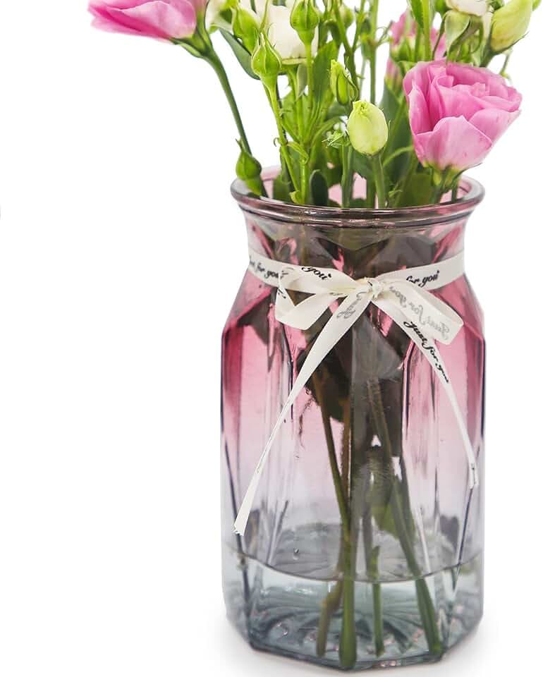OFFIDIX Glasvase, Moderne geometrische Mittelstücke dekorative Vase Gradient Multicolor Blumenvase für Büro, Wohnküche, Hochzeitsdekoration (lila grau)