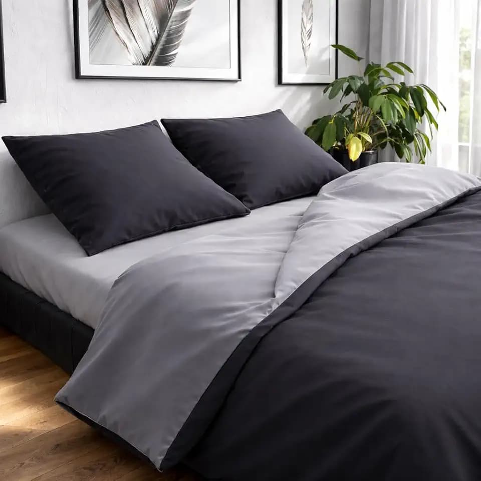 Wolkenfeld Bettwäsche 200x220 Baumwolle Reforcè Oeko-TEX – Bettwäsche-Sets Mit Bettbezug 200x220 2 Kissenbezug 80x80 – Atmungsaktiv & Pflegeleicht – Bettwäsche Mit Reißverschluss – Hellgrau/Dunkelgrau
