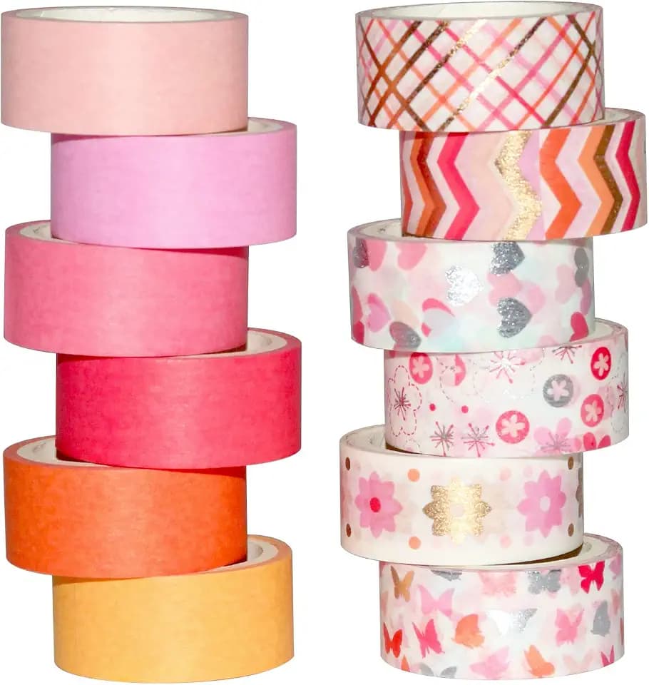 Gold Pink Washi Tape Set Masking Tape Dekoratives Klebeband Bunt für Bastelarbeiten, Bullet Journals, Planer, Scrapbooking, Verpackung (Pink Tone)