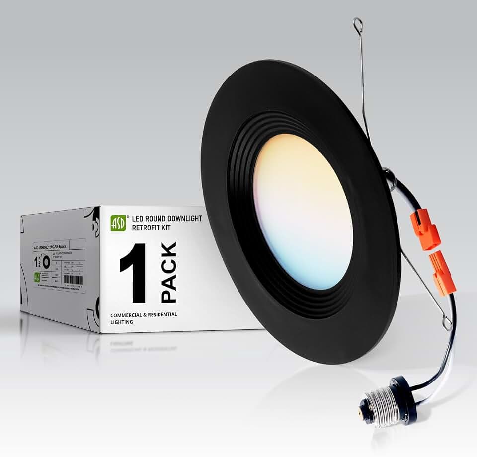 ASD Black Retrofit LED Recessed Lighting 6 Inch - 12W 2700K-5000K 1009LM Can Lights for Ceiling 6 Inch, Dimmable Black Recessed Lights, Baffle Trim Wet Rated Wafer Lights, UL