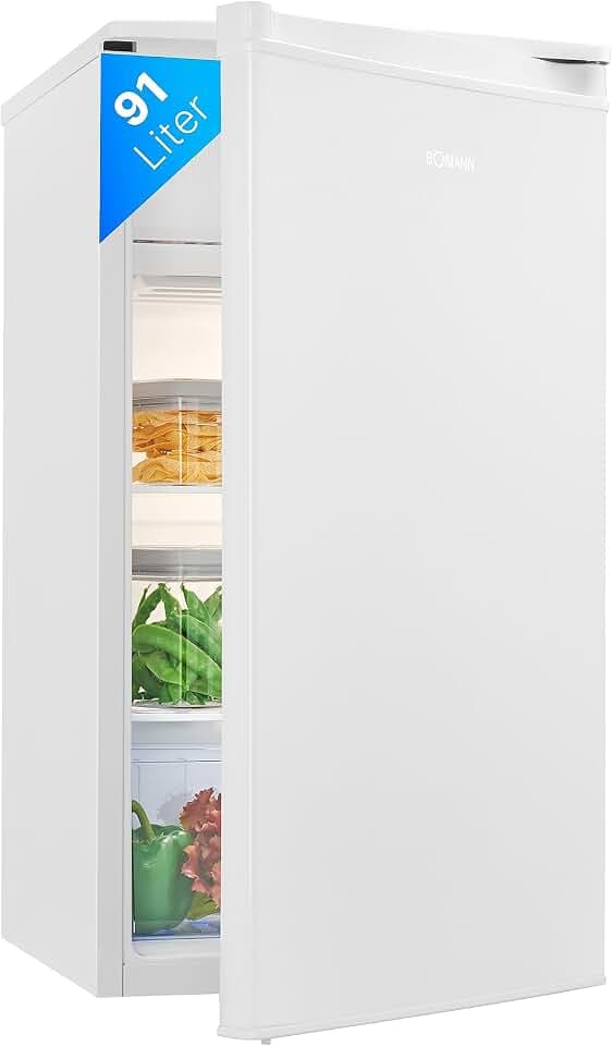 Bomann Kühlschrank mit Gefrierfach | 91L Nutzinhalt davon 8L Gefrierfach | Kühlschrank klein | mit wechselbarem Türanschlag | Mini Kühlschrank m. Gemüseschale | 2 Ablagen | Minibar leise | KS 7349