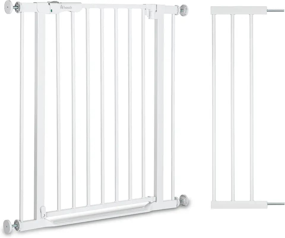 Hauck Türschutzgitter mit 21cm Verlängerung, selbstschließend, flach, White