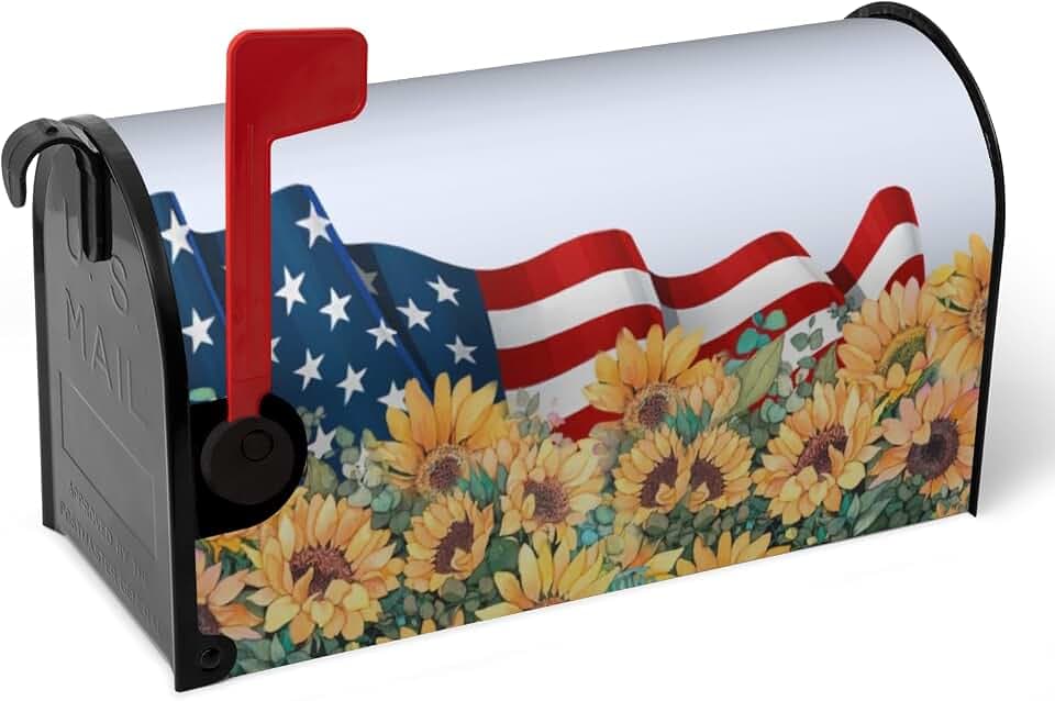 Patriotic Mailbox Cover Magnetic Large Size Summer July 4th Mailbox Wrap America Flag Flower Letterbox Cover USA Independence Day Floral Mail Box Covers Outdoor Decor Oversized 25.5 X 21 Inch