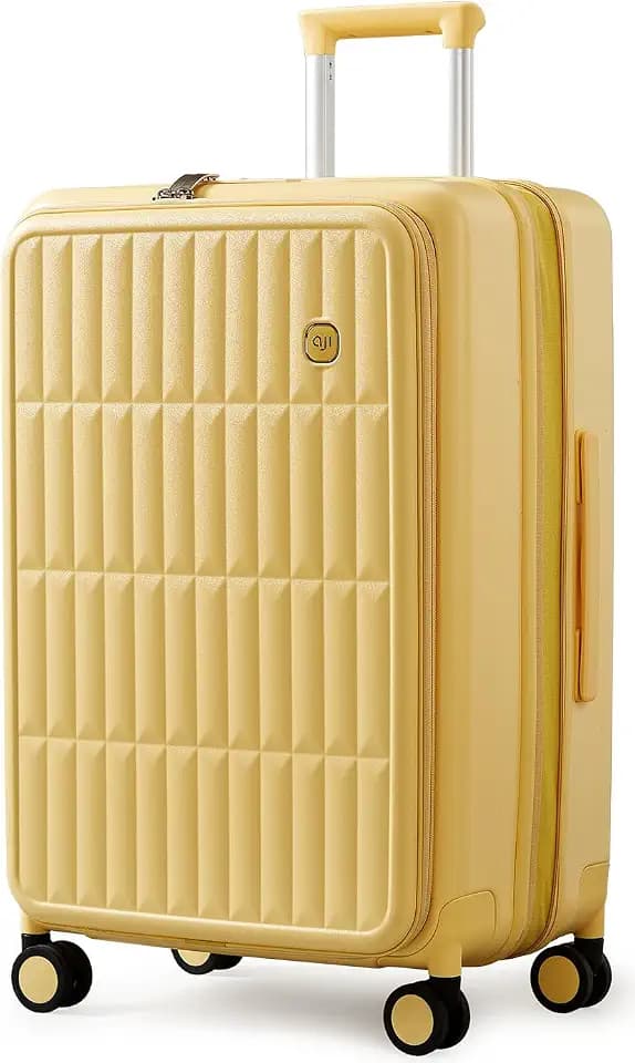 Expandable Top Open 28 Inch Checked Luggage with Spinner Wheels, Large Suitcase with TSA Lock, Hardside Travel Luggage Suitcases for Men Women, for 25+Days Travel, Cheese Yellow