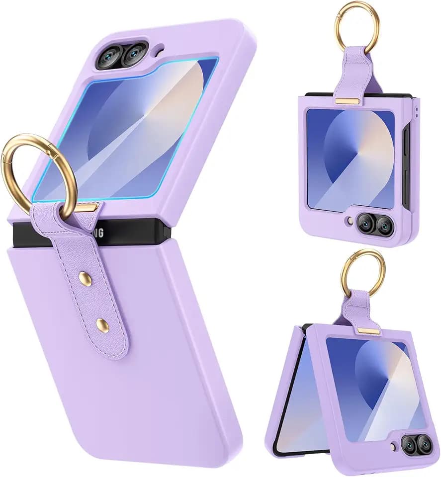 Ruky Case for Z Flip 6, Built-in Outer Screen Protector, Purple