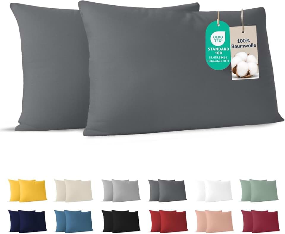 Dreamzie - Kissenbezug 40 x 80cm - 2er Set - 100% Baumwolle - Anthrazit
