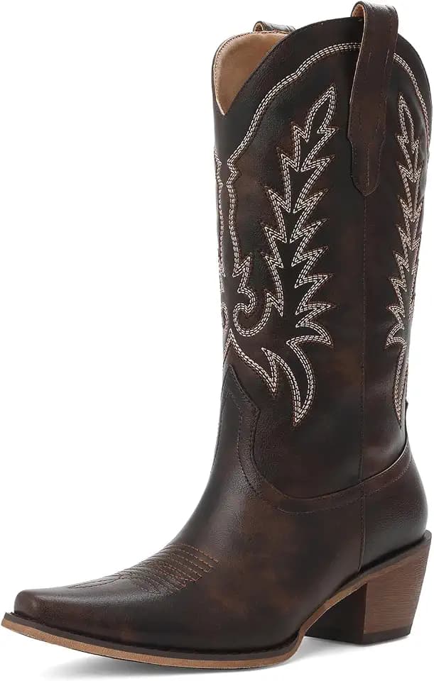 Tscoyuki Cowboy Boots for Women - Mid Calf Cowgirl Boots Western Snip Toe