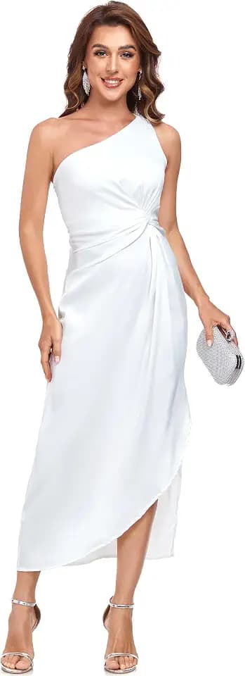 Women's One Shoulder Summer Backless Split Wrap Hem Twist Ruched Summer Party Cocktail Midi Dress