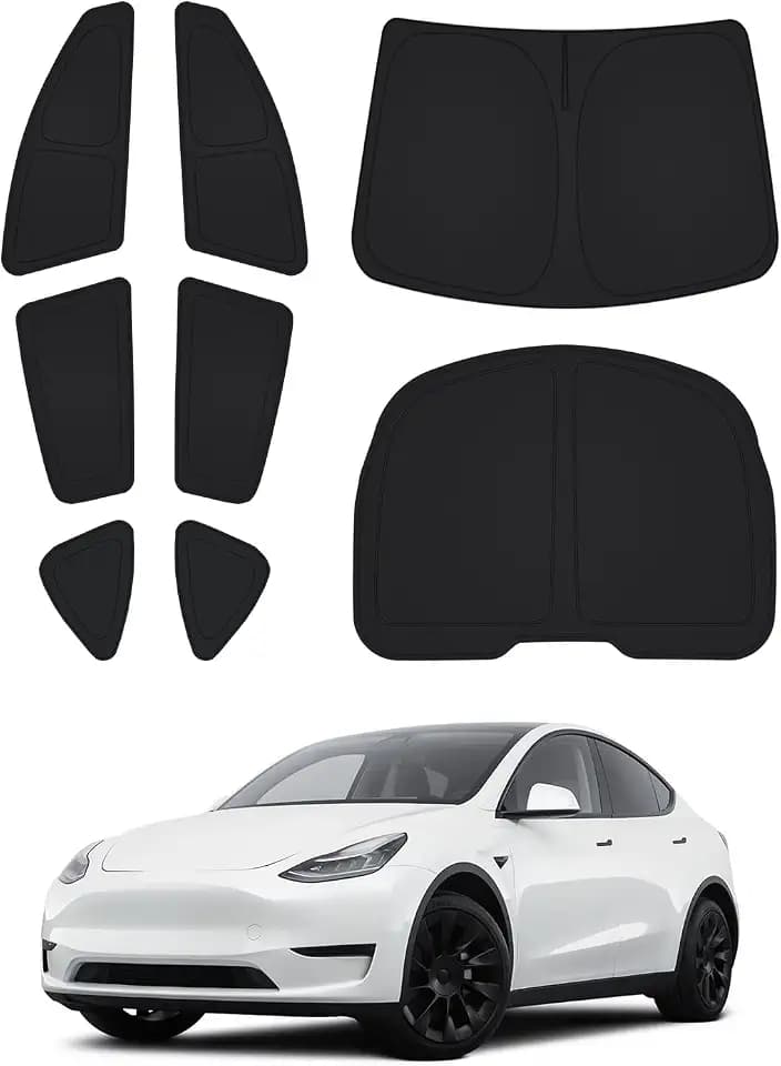 Canvcle Windshield Sun Shade for Tesla Model Y 2020-2024 Accessories Side Rear Window Shade Cover Set Window Sun Visor Blocker Privacy Cover for Camping Keep Vehicle Cool Black 8PCS (Not for Juniper)