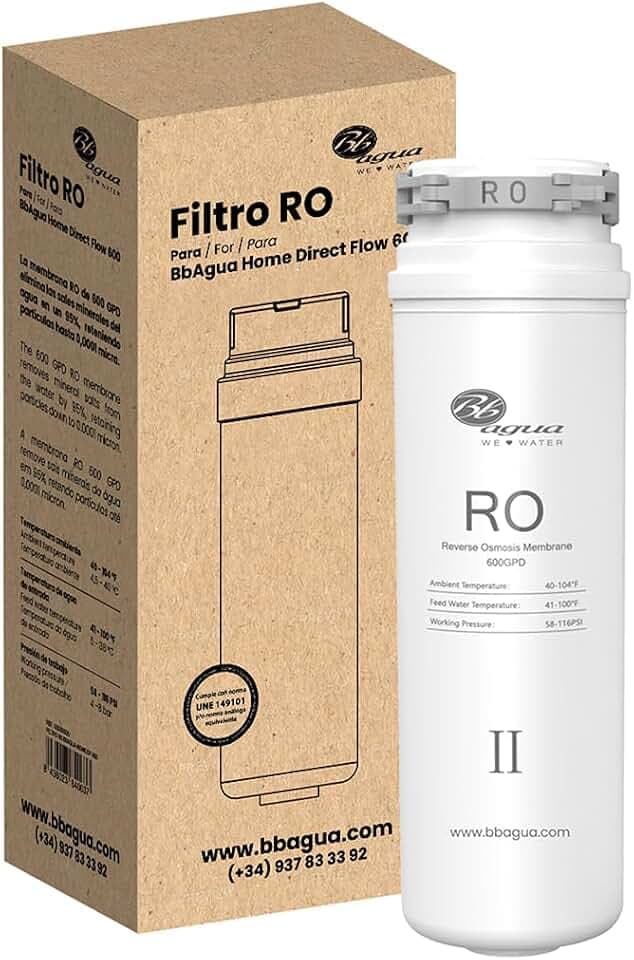 Bbagua Umkehrosmosemembran für RO 600 GPD, Original-Ersatzteil für Home Direct Flow 600, 95% Salze, bis zu 24 Monate Lebensdauer.