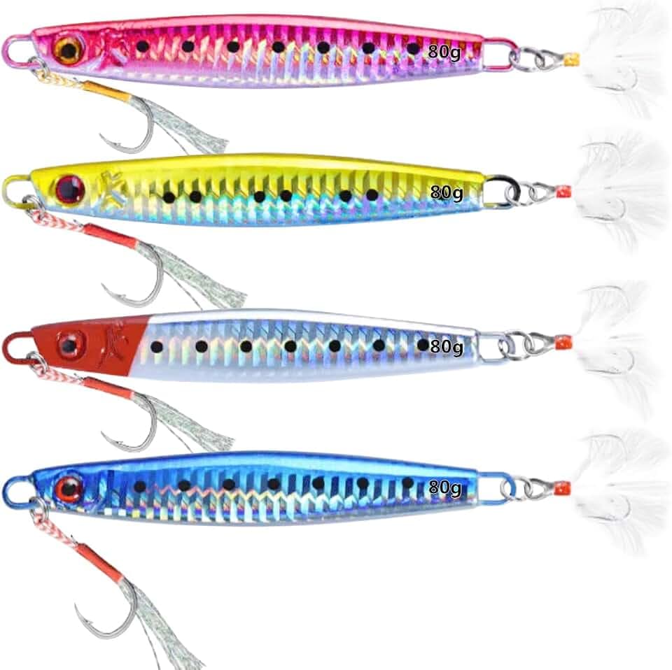 Tief sinkende Meeresfischköder, WASAGA 4 stücke 60g/80g/100g/120g/150g/180g Hartmetall Meer Spinner Fischköder für Thunfisch Lachs Zackenbarsch & Jigging Köder
