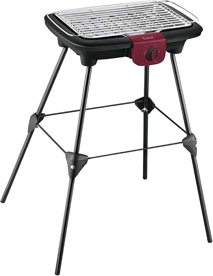 Tefal Easygrill Elektrischer Standgrill | BG90F5 | Mit Standfüßen Für Draußen | Auch Als Tischgrill Drinnen verwendbar | 2300 W | 870cm² Grillfläche | Leichte Reinigung | schwarz/Burgunderrot