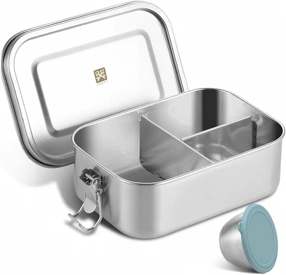 GOLDEN KEY Edelstahl Brotdose kinder,Lunchbox Edelstahl 800ml mit Fächern & Dichtung,bento box edelstahl Auslaufsichere für Erwachsene & Kinder Spülmaschinenfest für Unterwegs & Camping (Grün)