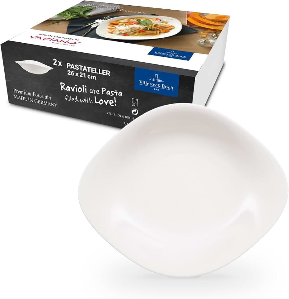 Villeroy & Boch – Vapiano Pastateller Set 2 Teilig, Pastateller Groß Tief Weiß, Nudelteller, Pastatellerset, Spaghettiteller, Suppenteller Tief, Salatteller Groß, Vapiano Teller Tief, Porzellan