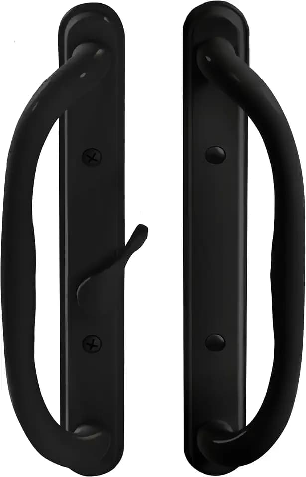 10" Olympus Sliding Patio Glass Door Offset Pull Handle Set Replacement - Non-Keyed Handle fits 3 ¹⁵/₁₆ inches Hole Spacing, and 1-1/4" to 2-1/4" Door Thickness (Black)