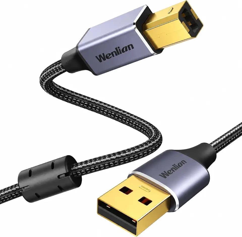3.3ft USB 2.0 Printer Cable, USB A to B Cable with Ferrite Bead, Gold-Plated Connector, Nylon Braided Cord Compatible with HP, Canon, Epson, Brother, Lexmark, Xerox, Dell, Samsung, and More