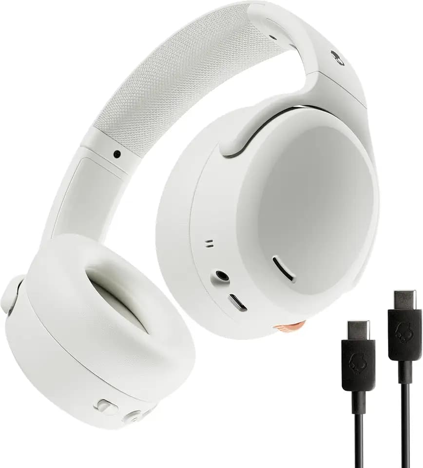 Skullcandy Crusher ANC 2 Wireless Over-Ear Bluetooth Headphones with Extra USB-C Charging Cable, Multi-Sensory Bass, Active Noise Cancelling, 60 Hours Battery, Microphone iPhone Android - Bone