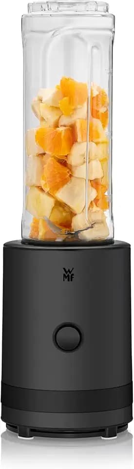 WMF Küchenminis Smoothie-to-go, Mini Standmixer mit zwei Mix-/Trinkbehältern 0,6l, Mixer Hochleistungsmixer 300 W, edelstahl matt, schwarz