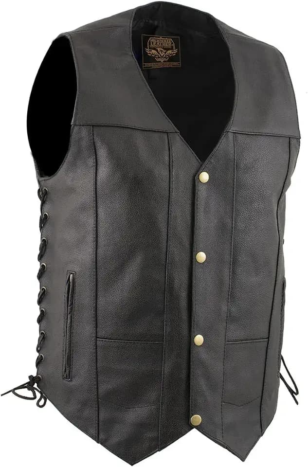Milwaukee Leather LKM3787 Men's Classic Side Laced Black Leather Motorcycle Rider Biker Vest w/Ten Pockets