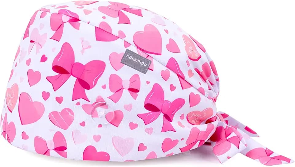 Kousenpu Scrub Caps for Women, Adjustable with Side Buttons, Cute
