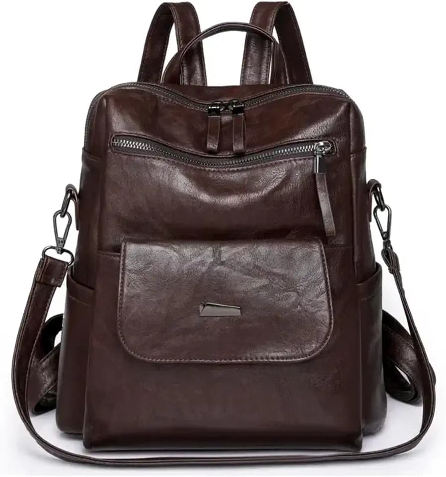 Backpack Purse for Women, PU Leather Back pack Purse, Fashion Anti Theft Backpack, Multipurpose Lightweight Waterproof Shoulder Bag Handbag, Chocolate