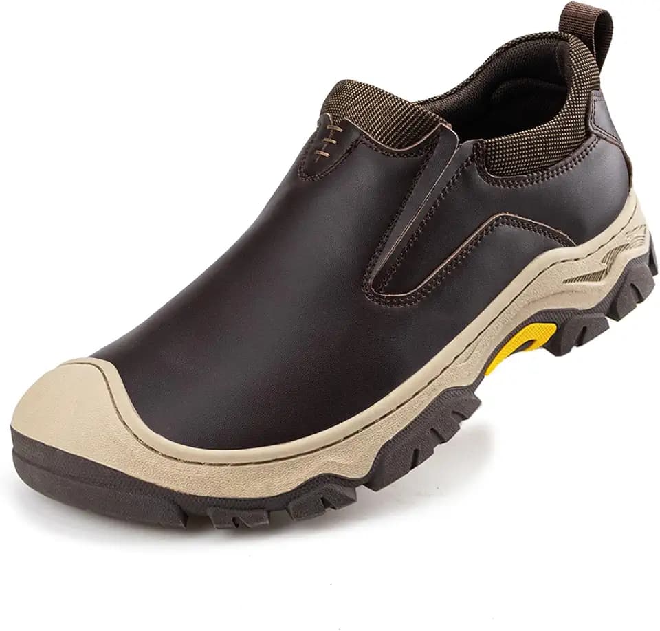 UPIShi Men's Waterproof Slip On Loafers Leather Hiking Outdoor Work Walking Casual Shoes
