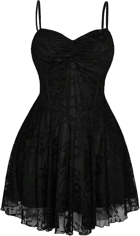 BEAUDRM Women's Plus Size Lace Gothic Dress Goth Grunge Mini Dress Ruffle Short Sundresses