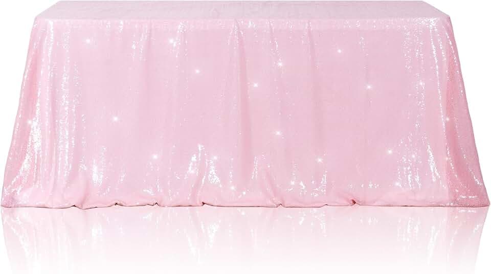 Poise3EHome Pink Sequin Tablecloth 90×132 Inch Rectangle Sparkly Fabric Table Cloth for Birthday Wedding Valentine Party Holiday Baby Shower Christmas Decoration