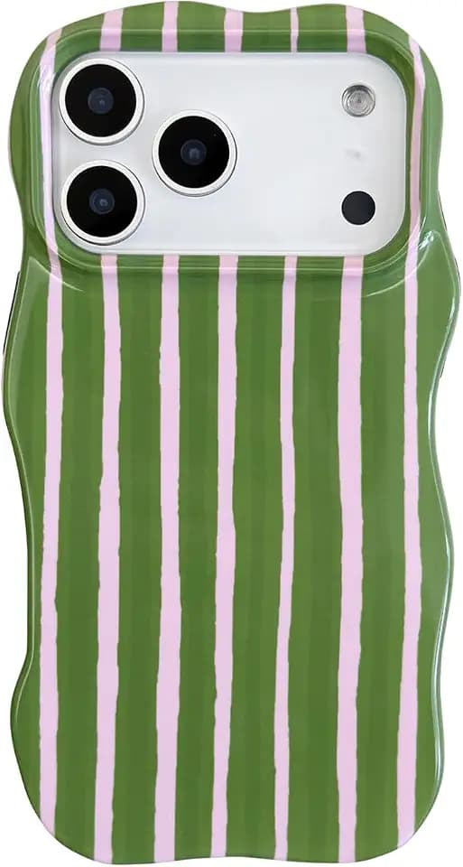 for iPhone 17 Pro Max Case Stripe Cute Aesthetic Wave Shape-Green