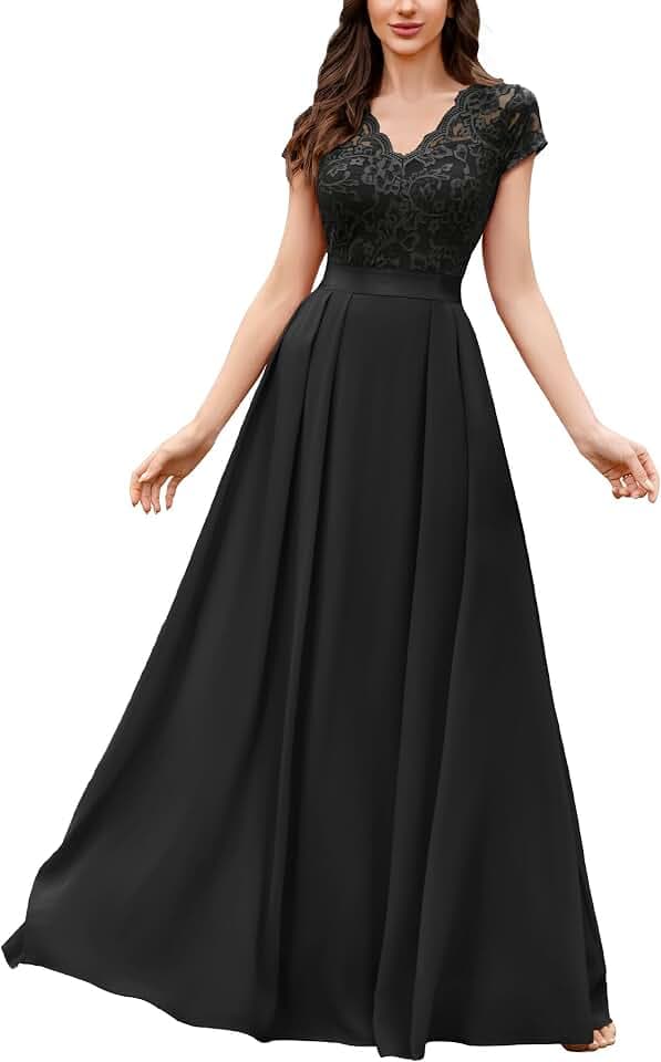 Miusol Women's Elegant Floral Lace Formal V Neck Bridesmaid Party Dress