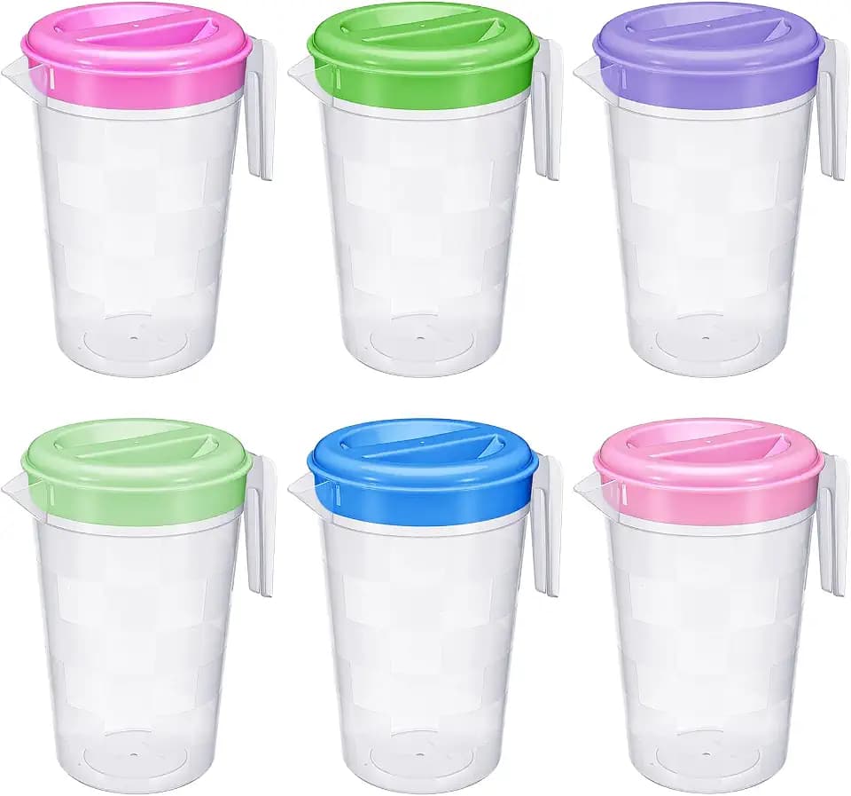 Honeydak 6 Pcs Clear Plastic Pitcher with Lid Handle,70 Oz,Colorful