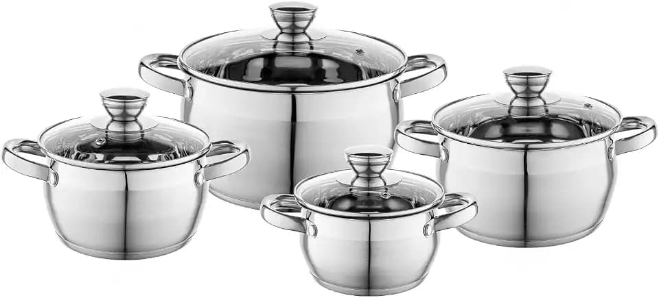 FLORINA Kochtopf Set OLIVER | 4-teilig | Edelstahl 18/0 | Glasdeckel gehärtet | Für Induktion, Gas, Elektro, Ceran | Spülmaschinenfest | Hochwertiges Topfset für jede Küche