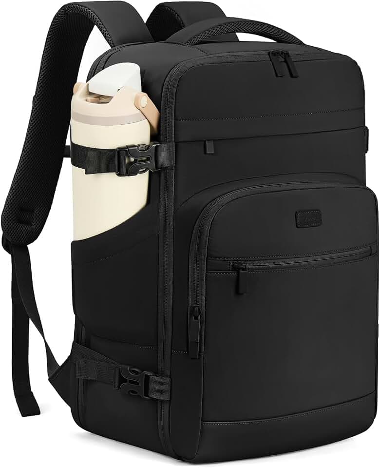 mibasies 30L Travel Backpack for Women & Men: Flight Approved Carry On Backpack, TSA Personal Item Bag with Water Bottle Pocket, Weekender Essentials Backpacks fits 15.6" Laptop - Black