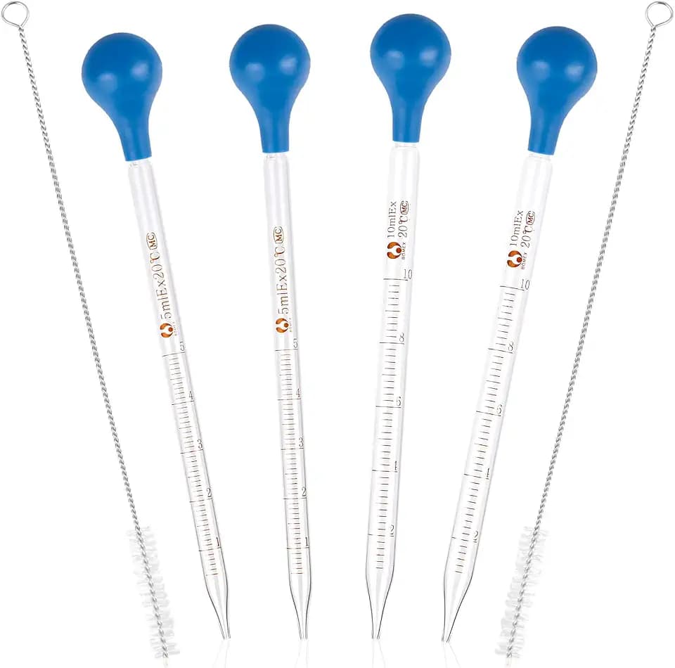 Glas Pipette10ml 5ml Dropping Pipette Kinder 4 Stück Messpipetten Tropfpipetten mit Bürste Transfer Pipette Glas für Labor Medizin Schule Reagenzglas, Transparent