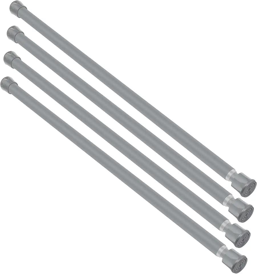 Cupboard Bars Spring Tension Rod, Adjustable 16-28 Inches, No Drilling Small Tension Shower Curtain Rod Ideal for Small Windows, Lockers, Kitchen，Wardrobes 4PC-13TD16-28GRx4