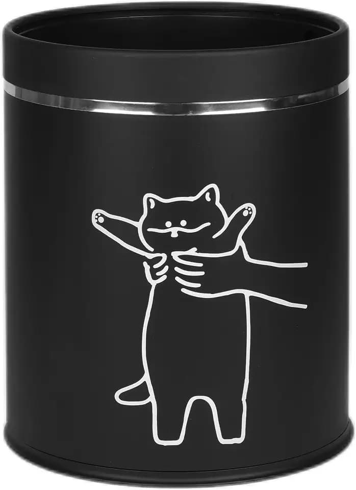 Juju Cat Trash Can Black - Cat Decor Garbage Can - Small Waste Basket for Bedroom - Garbage Bin Trashcan - Wastebasket Dustbin Trash Cans - 3.3 Gallon / 12.5 Liter (Hey)