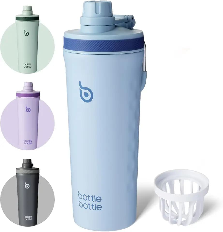 bottlebottle BOTTLE BOTTLE Shaker Edelstahl Trinkflasche 26oz mit Mischkugel – Protein Shaker für Eiweiß & Fitness, BPA-frei, doppelwandig, auslaufsicher, Sportflasche (Blau)