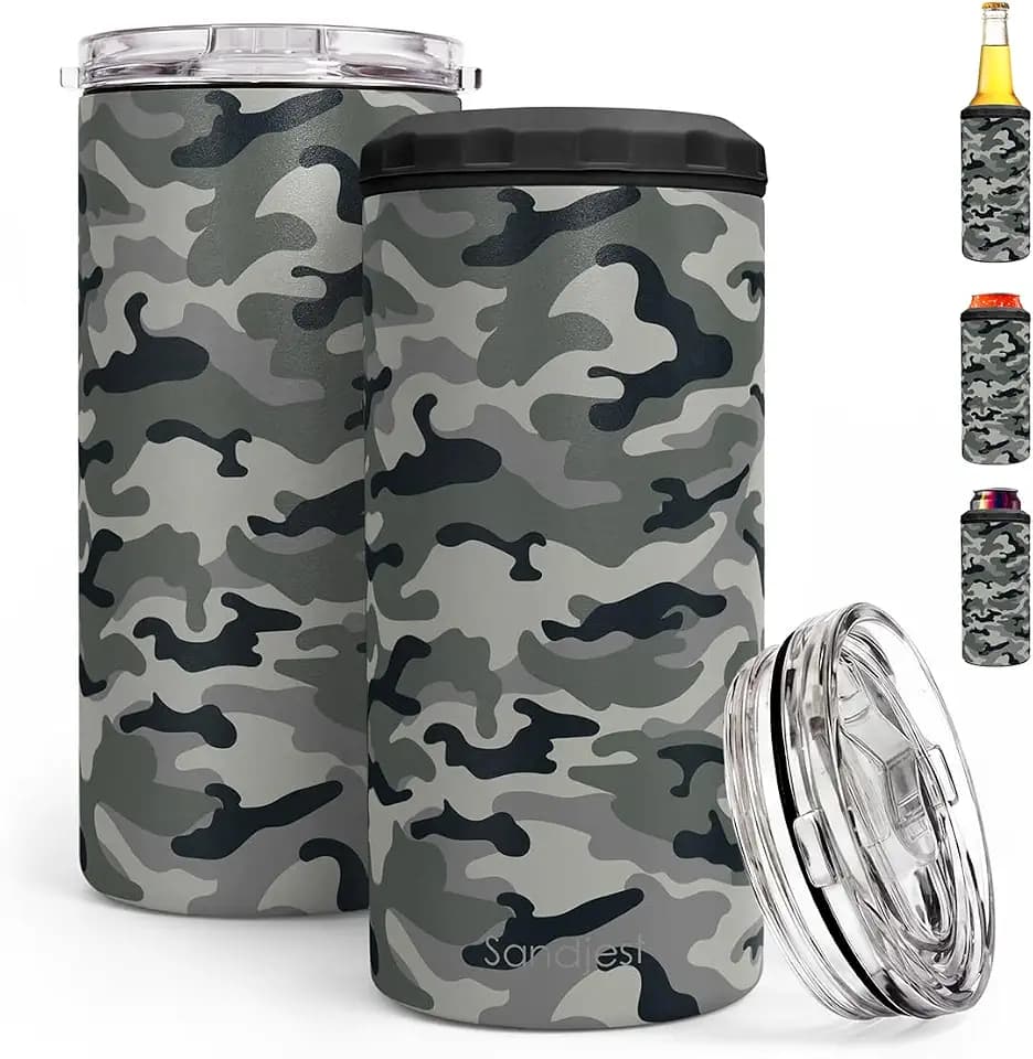 Camouflage Can Cooler 12oz - Travel Mug Cups - Stainless Steel Insulated for Men Dad Grandpa Boyfriend Buddy - Tumbler Cans Koozie, Gift for Christmas, Birthday, Father's Day