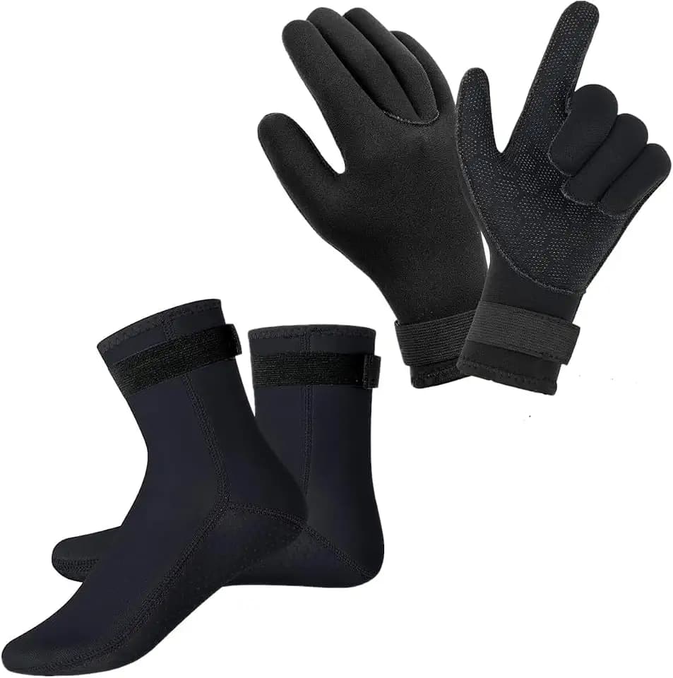 3mm Neopren Tauchhandschuhe und Tauchhandschuhe, 3mm Thermo Warme Flexibel Neoprenanzug Handschuhe und Socken Anti-Rutsch Partikeln zum Männer und Frauen