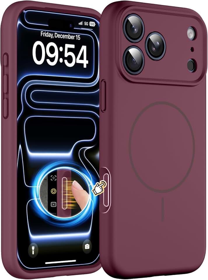 Magnetic for iPhone 17 Pro/ 18 Pro Case, Thicken Silicone, Wine Red
