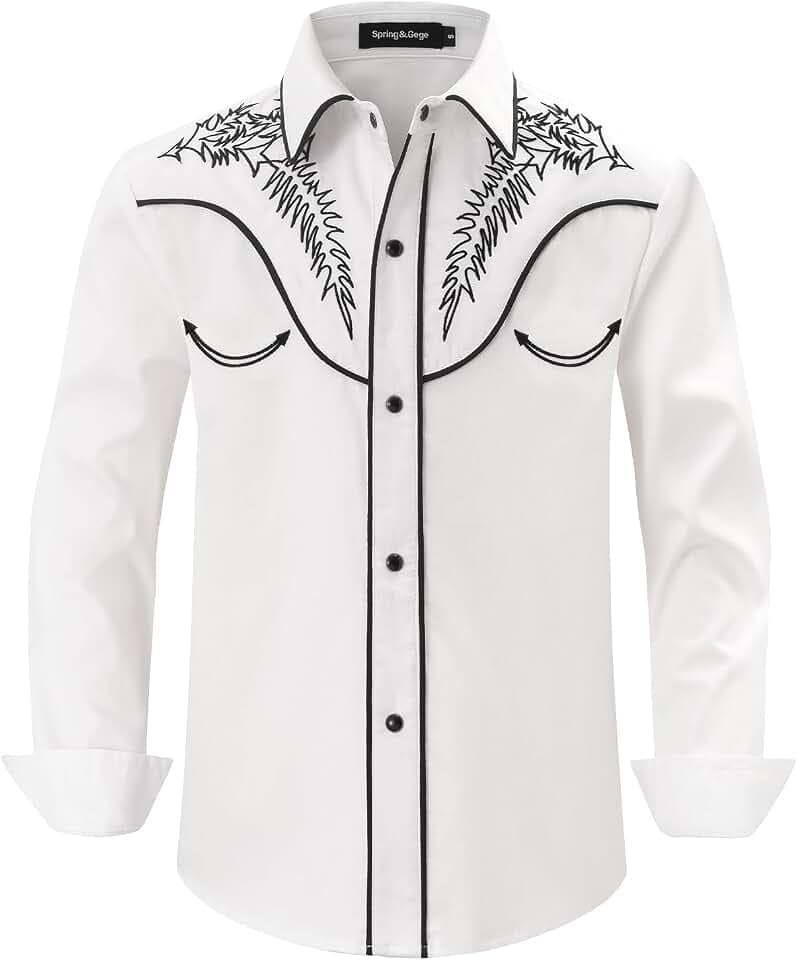 Spring&Gege Boys Western Shirt Embroidered Pearl Snap Button Down Cowboy Long Sleeve Shirts