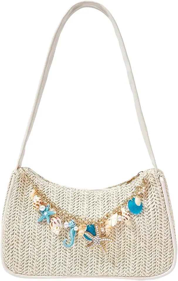 SHENHE Women's Straw Shoulder Bag Summer Mini Underarm Vacation Purse