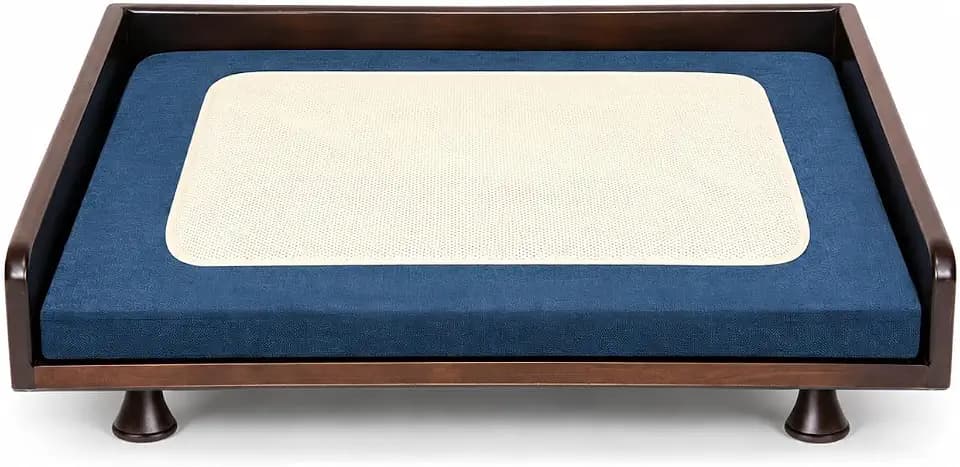 Smart Elevated Dog Bed with Downward Airflow, 3-Level Heating, Washable Pad, Solid Wood Frame for Small and Medium Dogs