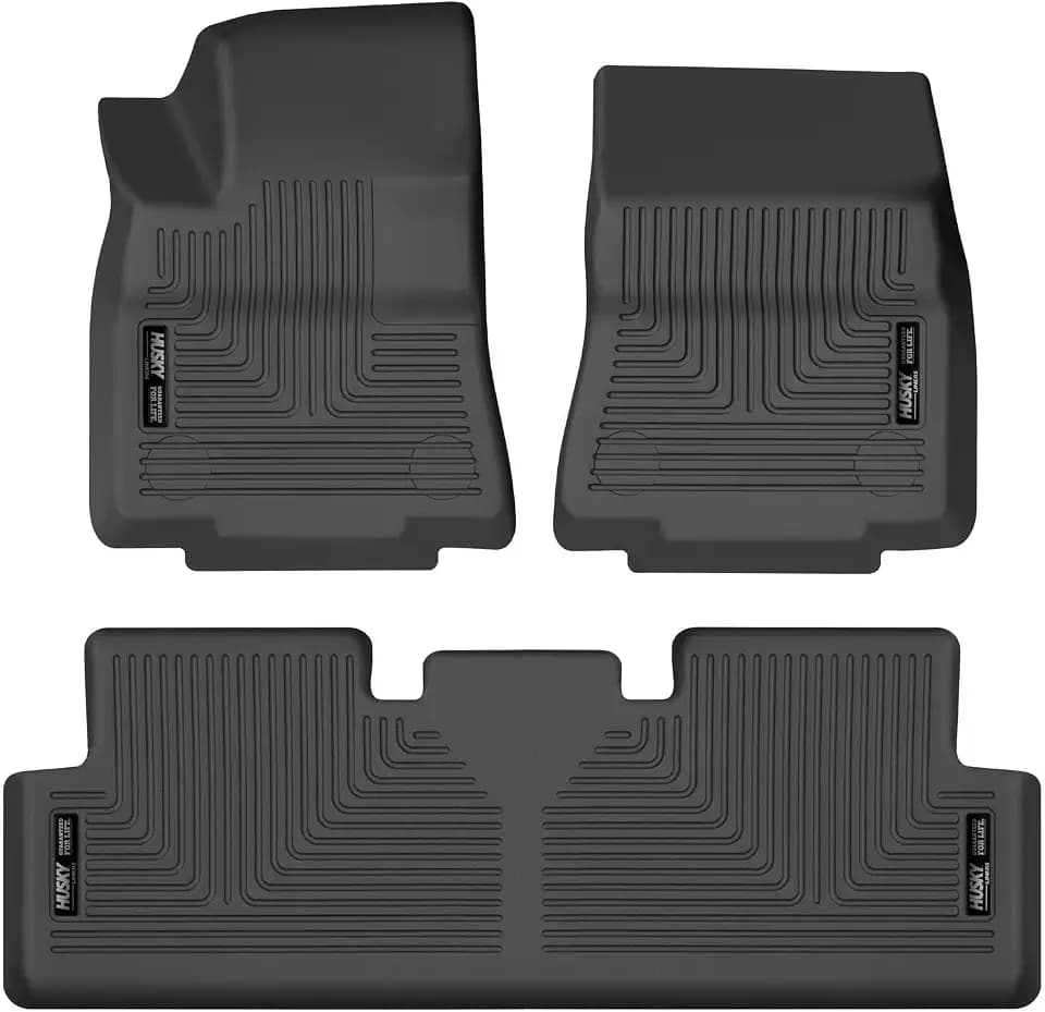 Husky Liners Weatherbeater Floor Mats | Fits 2020-2025 Tesla Model Y | Front & 2nd Row, 3-pc Black - 95211
