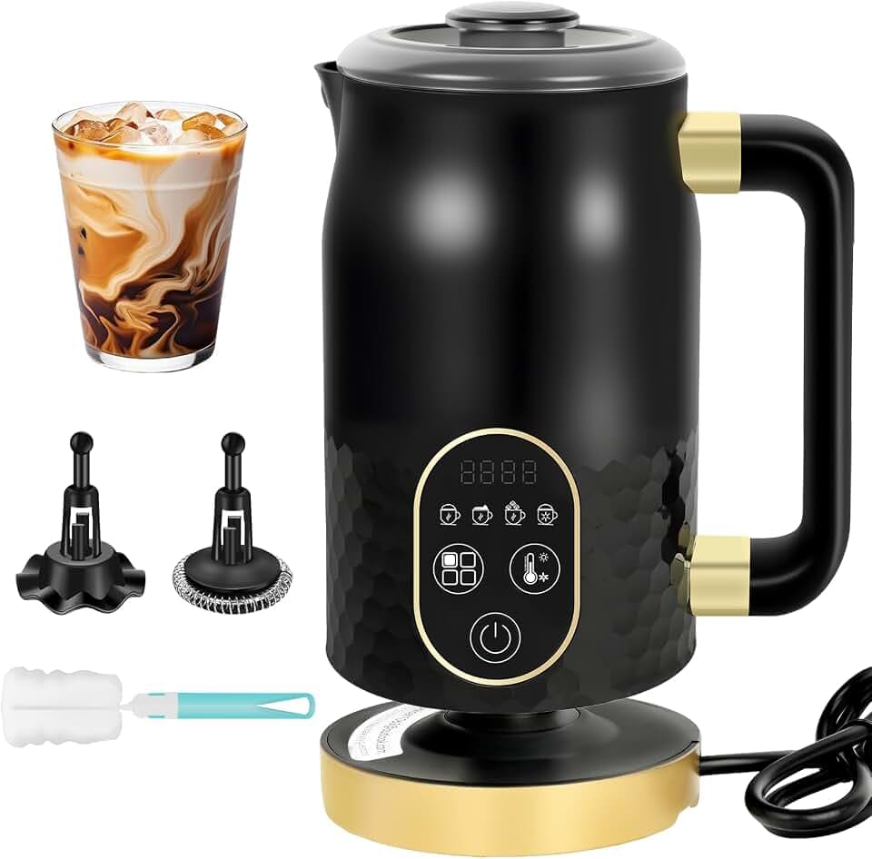 Elektrischer Milchaufschäumer - 4 in 1 Milchaufschäumer für heiße Schokolade mit Temperaturkontrolle Automatischer Milchaufschäumer für heißen und kalten Schaum mit 2 Schneebesen für Cappuccino, Latte