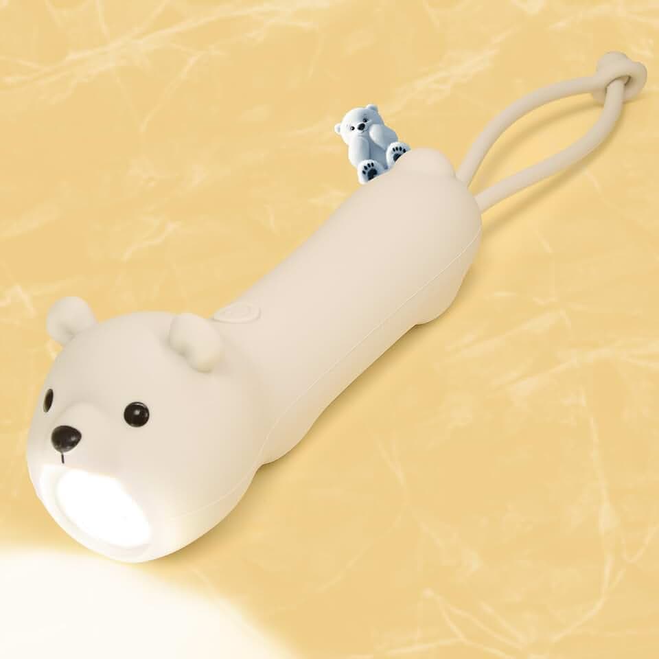 CoolGift Mart Silicone Polar Bear Flashlight, Dimmable Rechargeable Hanging Night Light for Camping, Night Walks and Home Use, Animal Themed Themed Portable Torch