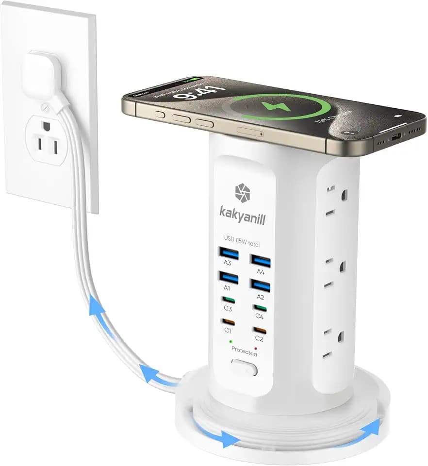 Power Strip Tower, kakyanill PD 65W Charging Station 9 AC Outlets 8 USB