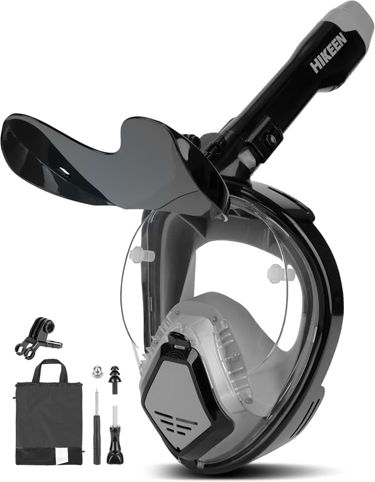 BOOSTEADY Schnorchelmaske Erwachsene mit Sonnenschutz & SPRECHFUNKTION - Vollgesichts-Tauchmaske, Anti-Beschlag, Trocken-Top, aus Medizinisches Silikon, inkl. Tasche